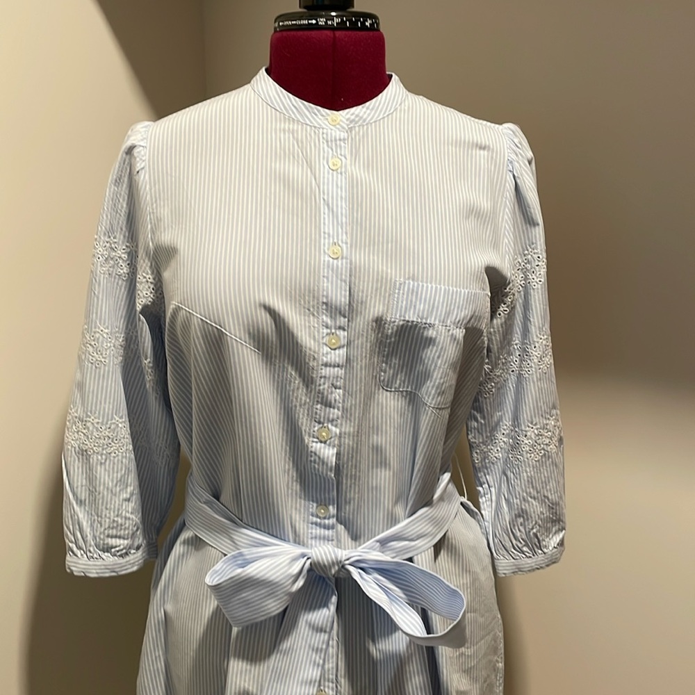 Loft, Three-quarter sleeve 100% cotton, blue and white shirt waist dress.